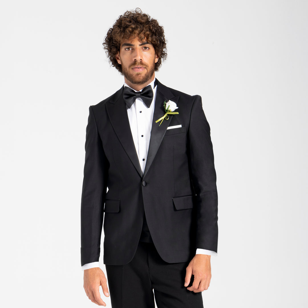 Slim Fit Black Wool Wedding Suit - Turkish Made