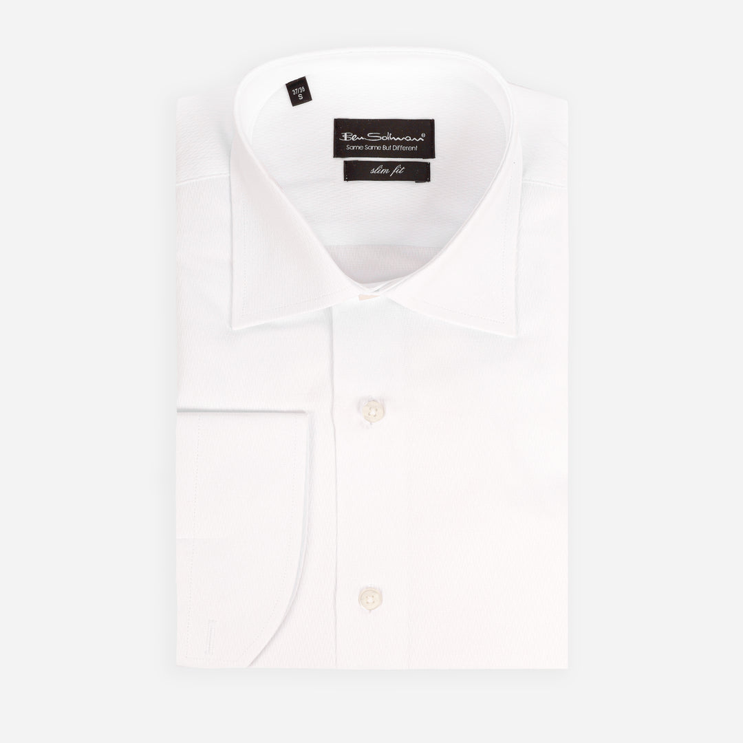 Slim Fit Cotton White Formal Shirt - Chevron Pattern-Turkish Made