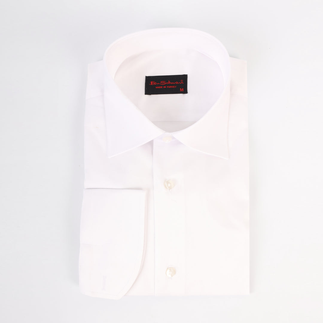 Slim Fit Cotton White Textured Formal Shirt - Tall Sleeves-Turkish Made