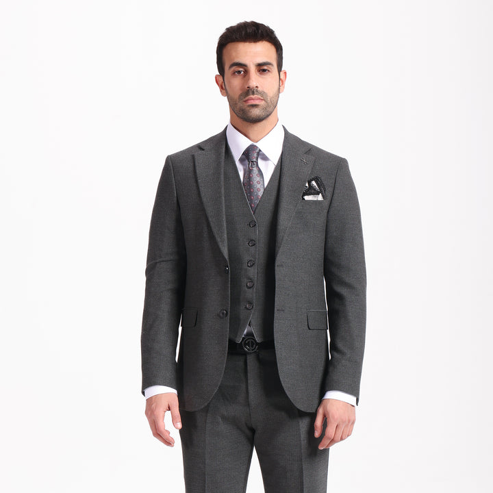 Slim Fit Gray Formal Suit - Three Pieces -Turkish Made