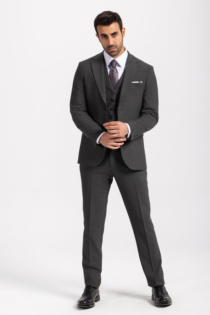 Slim Fit Gray Formal Suit - Three Pieces -Turkish Made
