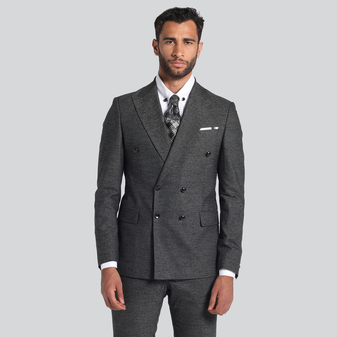 Slim Fit Grey Double Breasted Smart Suit-Turkish Made