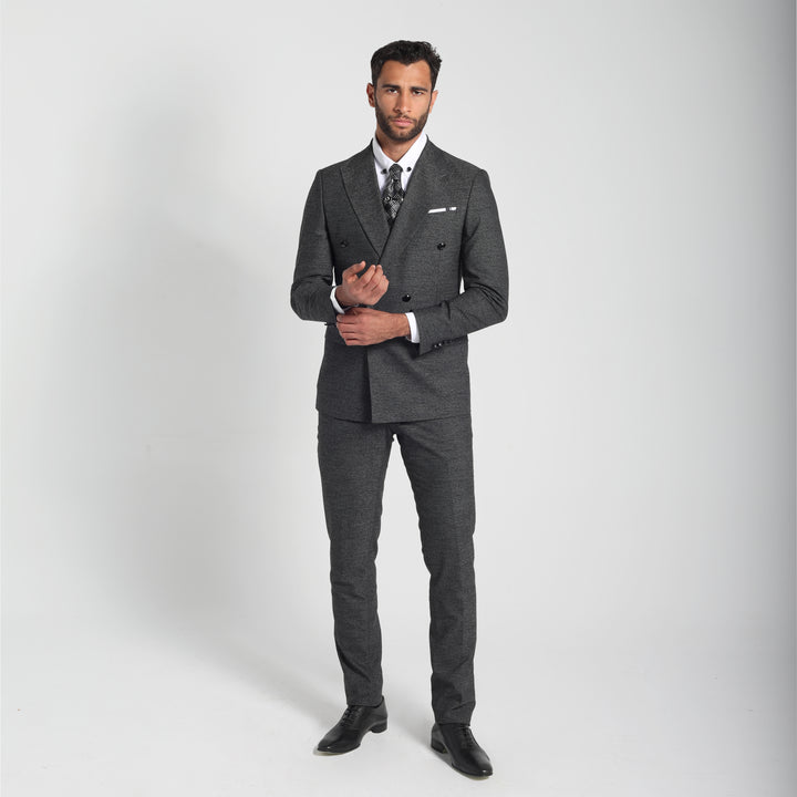Slim Fit Grey Double Breasted Smart Suit-Turkish Made