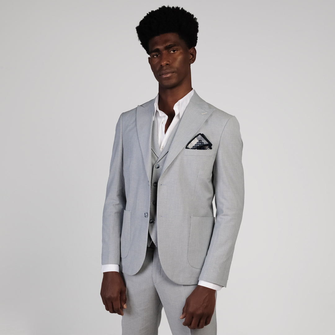Slim Fit Light blue Pinstriped Smart Suit – Turkish Made