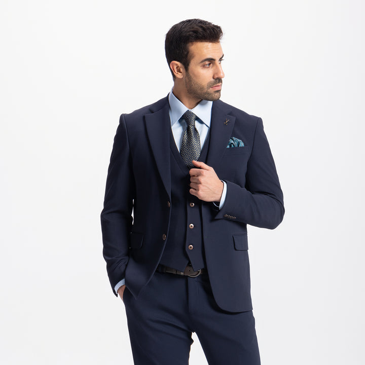 Slim Fit Navy Formal Suit- Three pieces - Turkish Made

