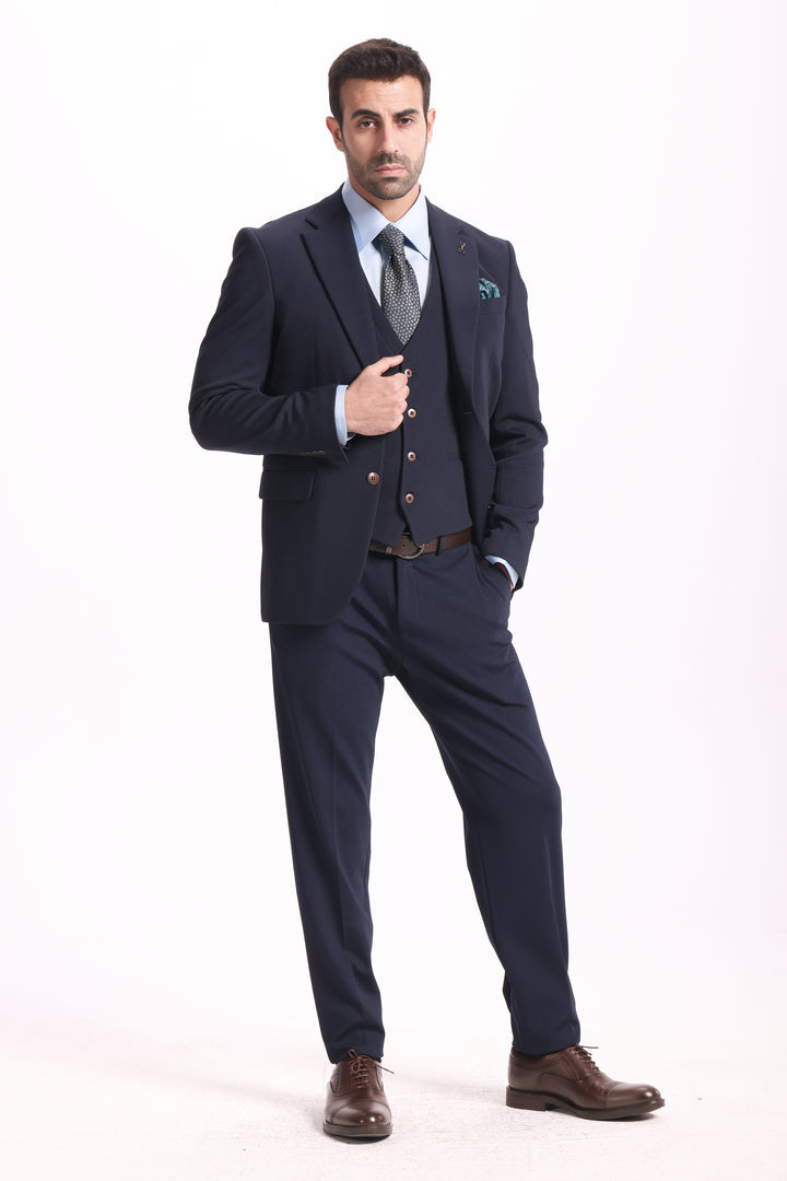 Slim Fit Navy Formal Suit- Three pieces - Turkish Made

