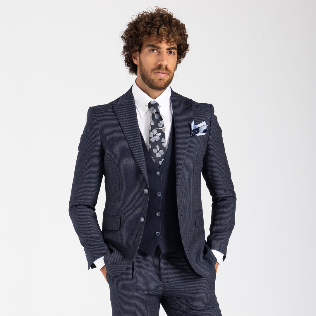 Slim Fit Navy PinStriped Classic Suit-Turkish Made