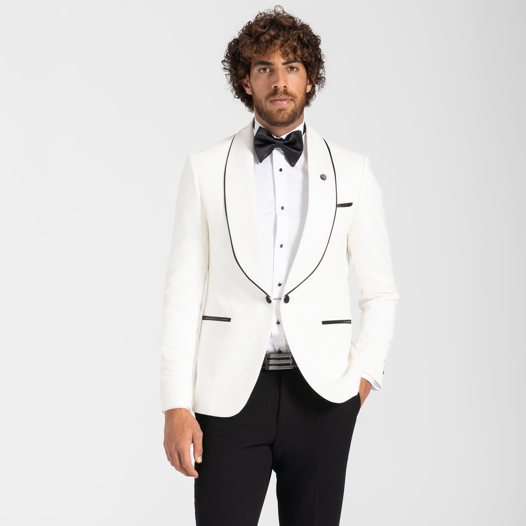 Slim Fit Off White wedding Suit - shawl Lapel-Turkish Made
