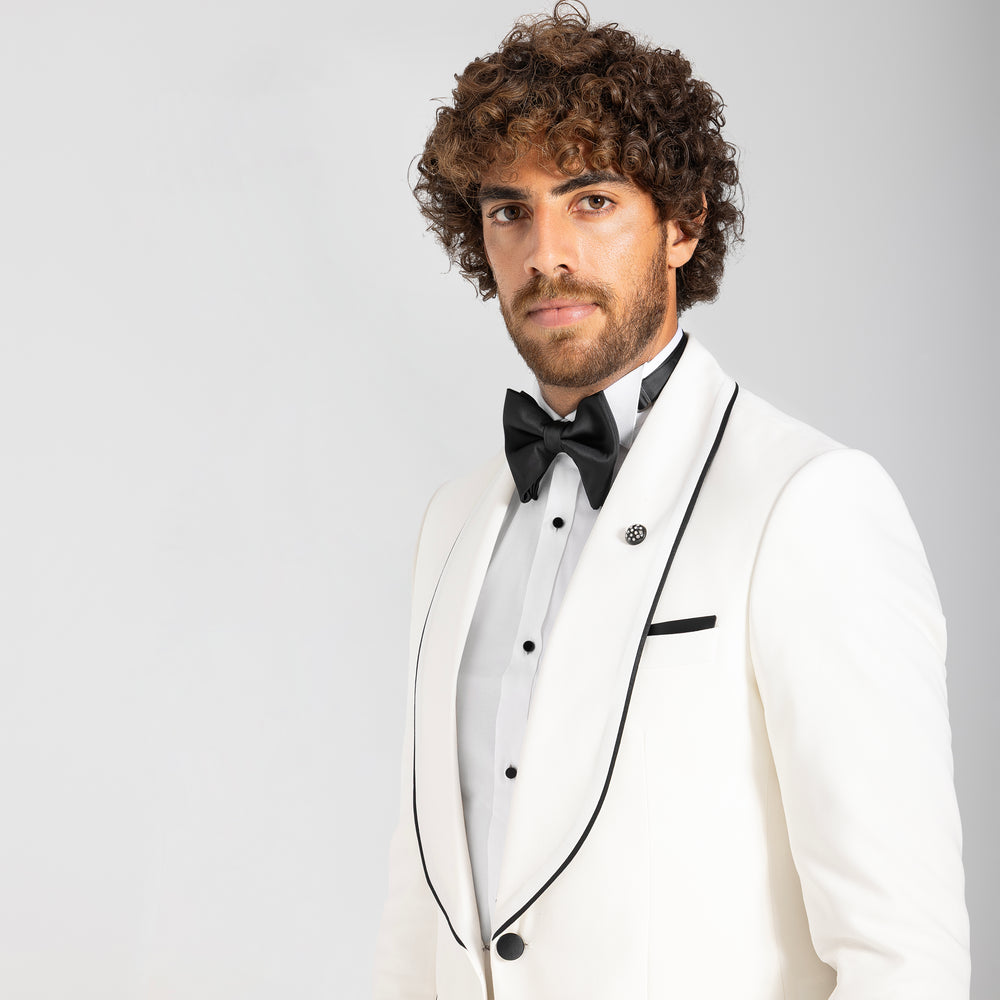 Slim Fit Off White wedding Suit - shawl Lapel-Turkish Made