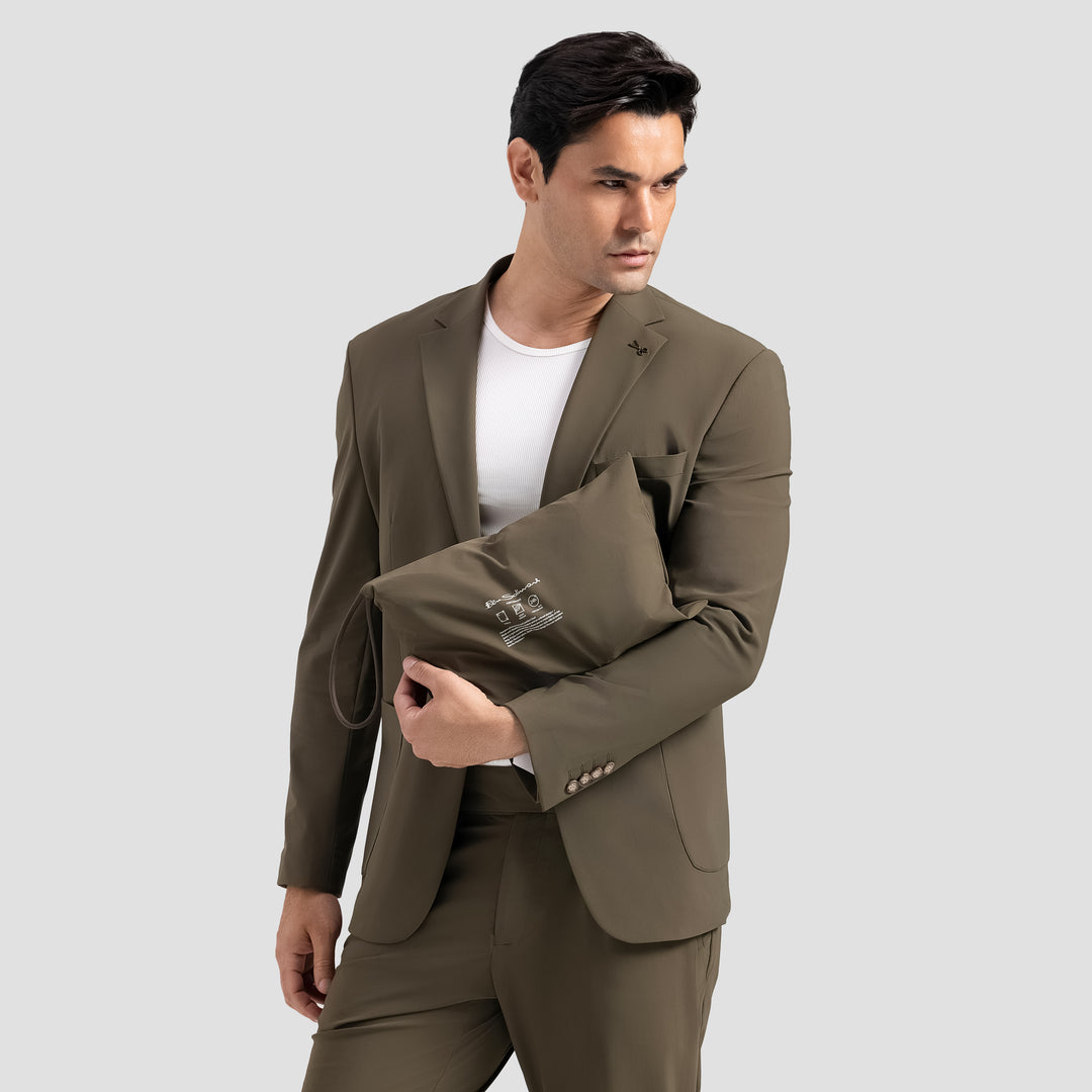 Slim Fit Olive Smart Suit (Travel Suit) - Turkish made