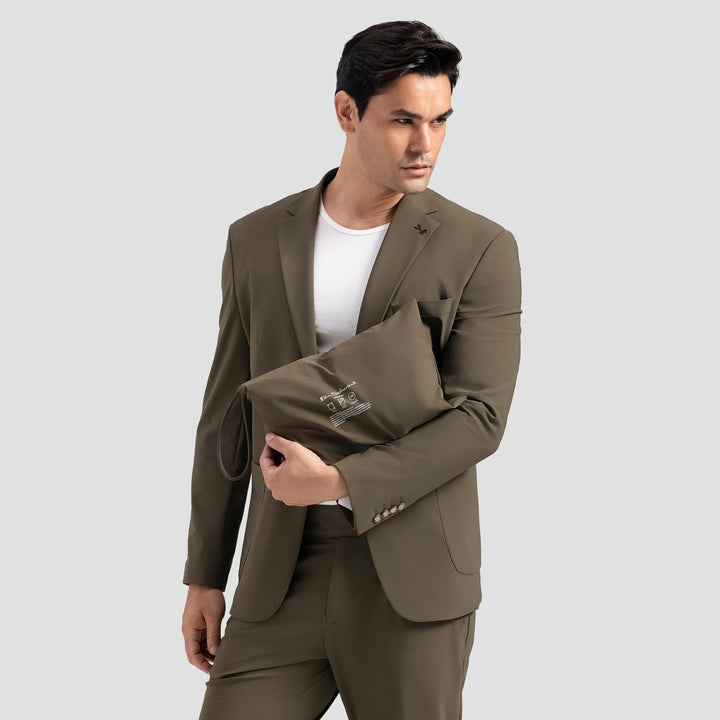 Slim Fit Olive Smart Suit (Travel Suit) - Turkish made