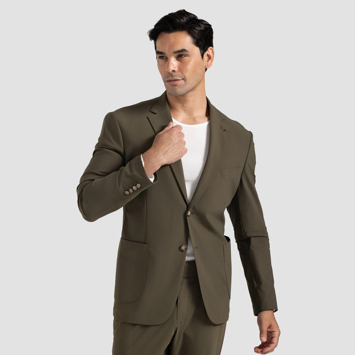 Slim Fit Olive Smart Suit (Travel Suit) - Turkish made