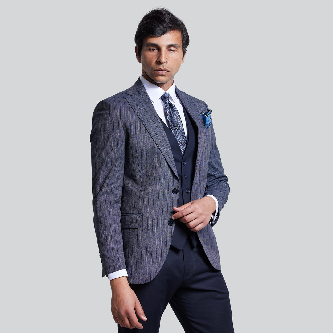 Slim Fit Smart Suit-Three Pieces-Turkish Made