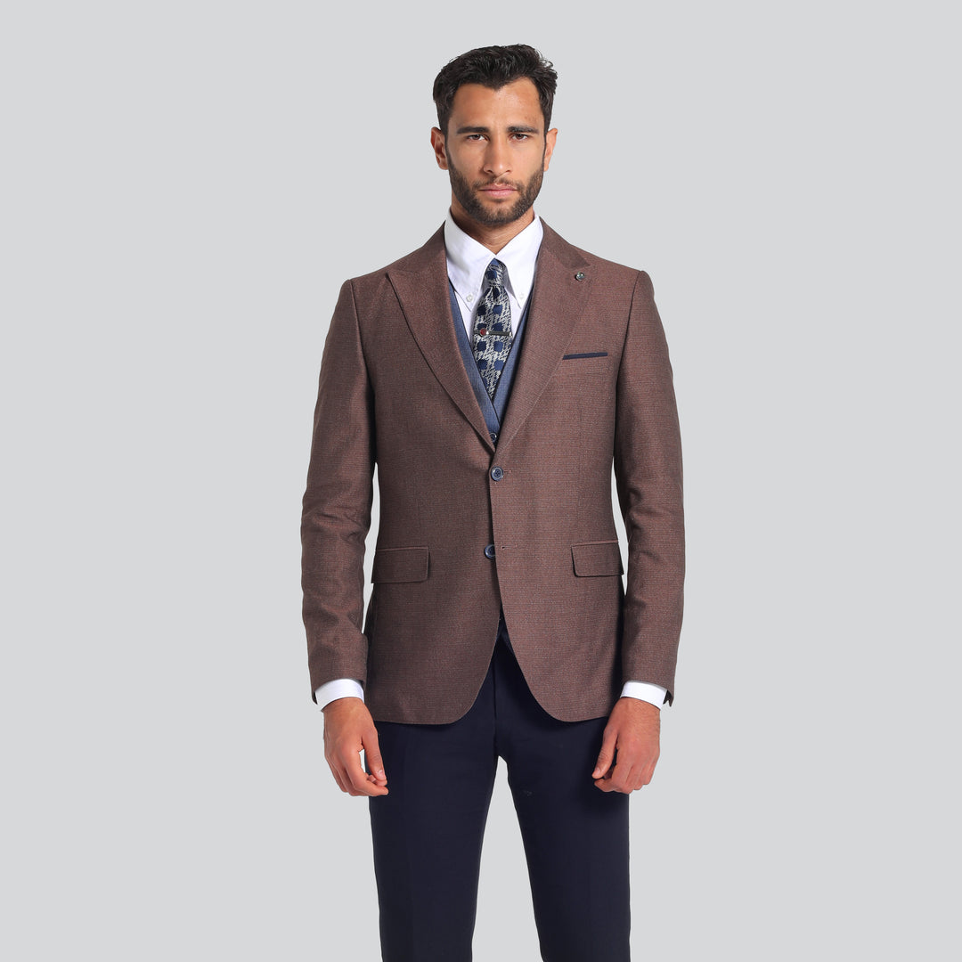 Slim Fit Smart Suit - Blue Vest-Turkish Made
