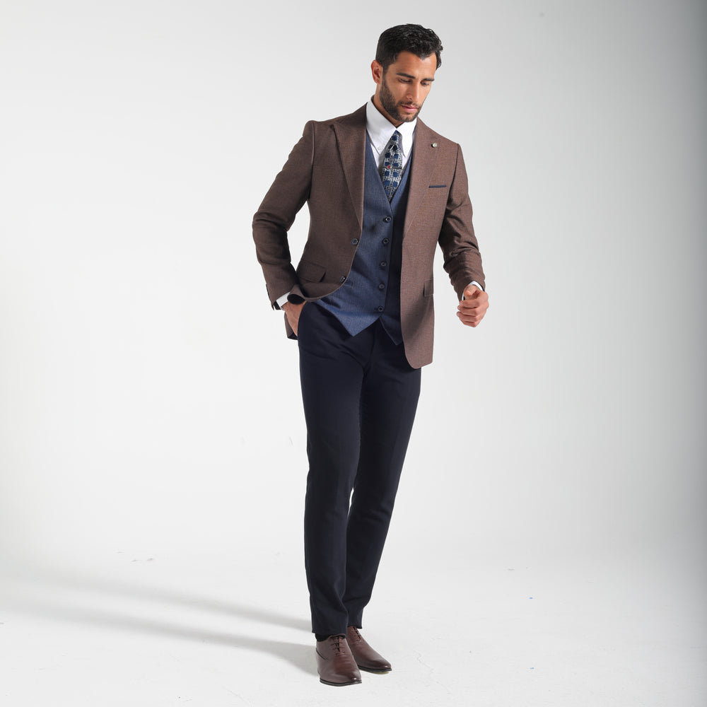 Slim Fit Smart Suit - Blue Vest-Turkish Made
