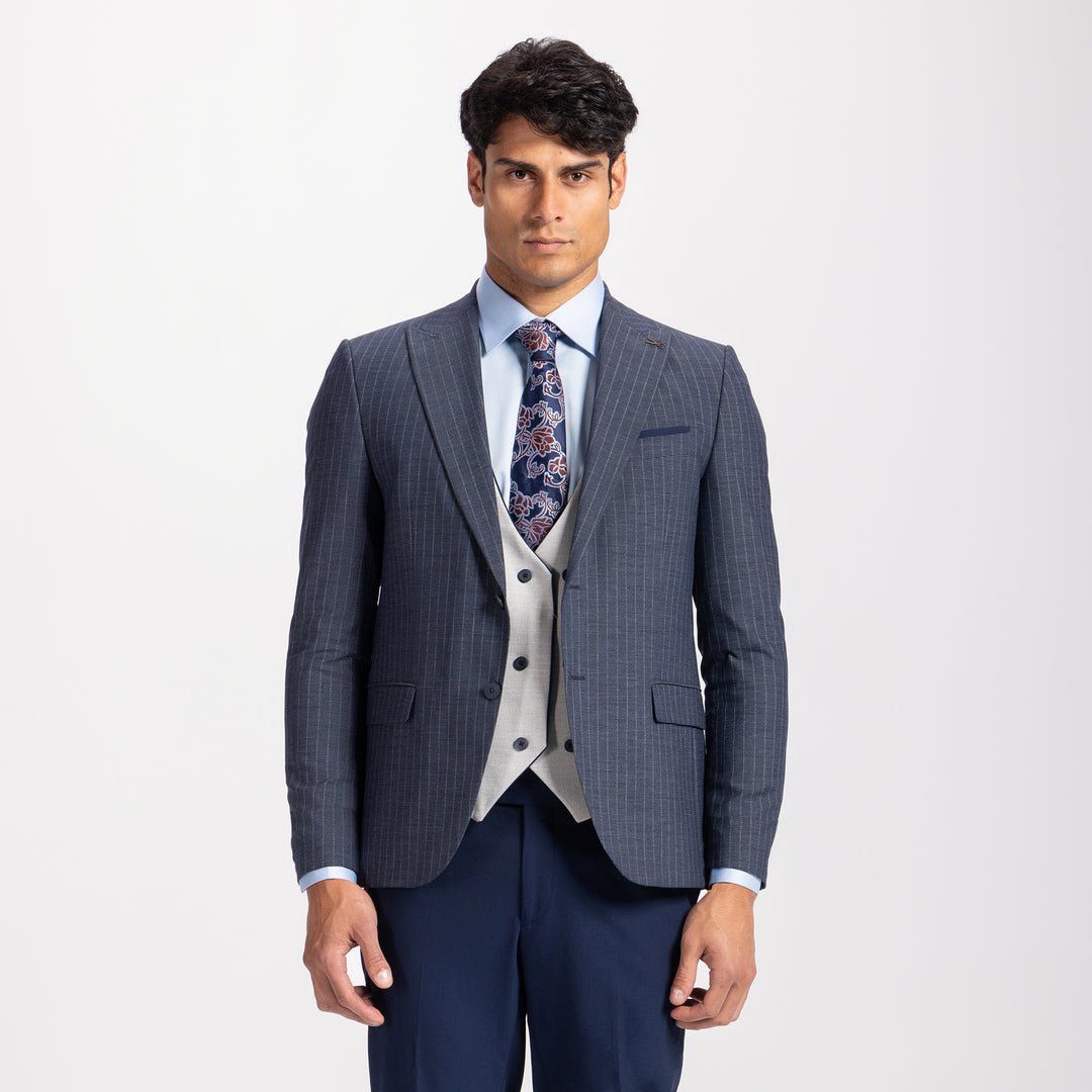Slim Fit Smart Suit - Gray Vest-Turkish Made