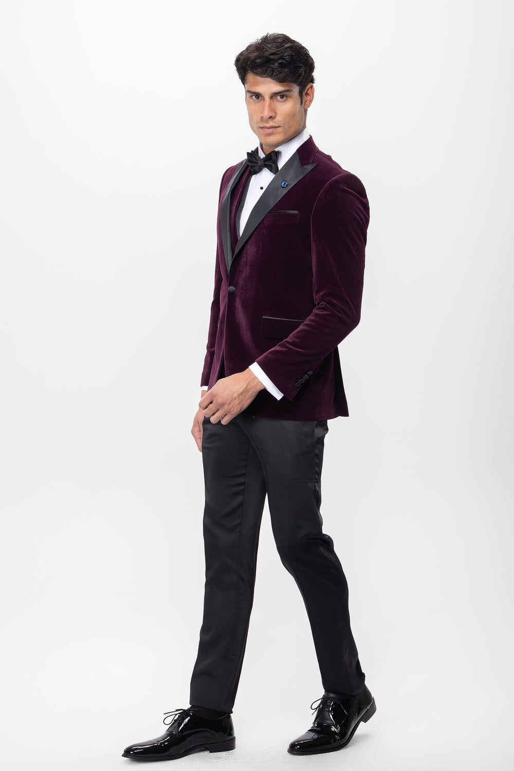 Slim Fit Velvet Bordo Tuxedo Suit - Turkish made

