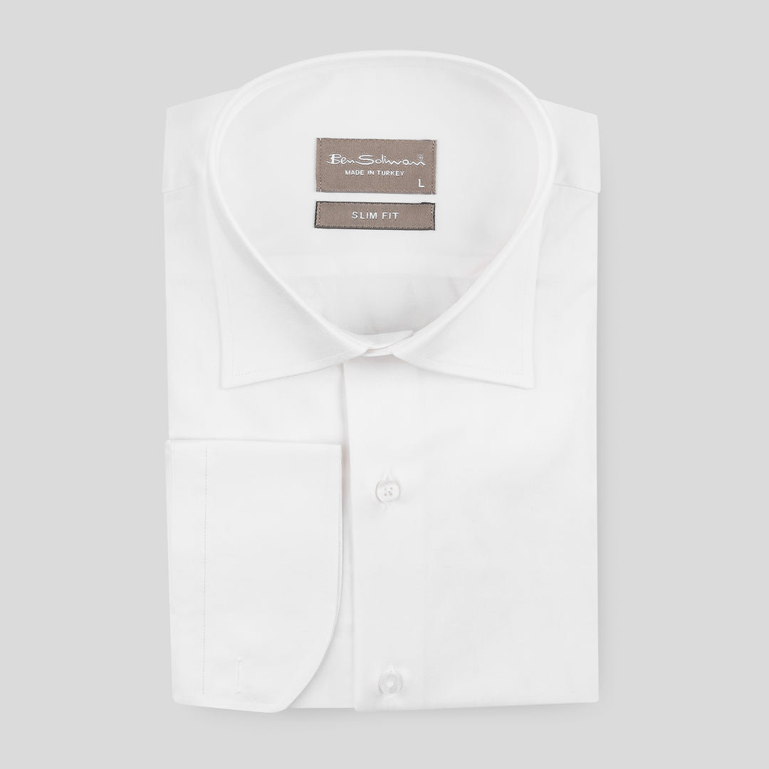 Slim Fit White Classic Cotton Shirt-Turkish Made