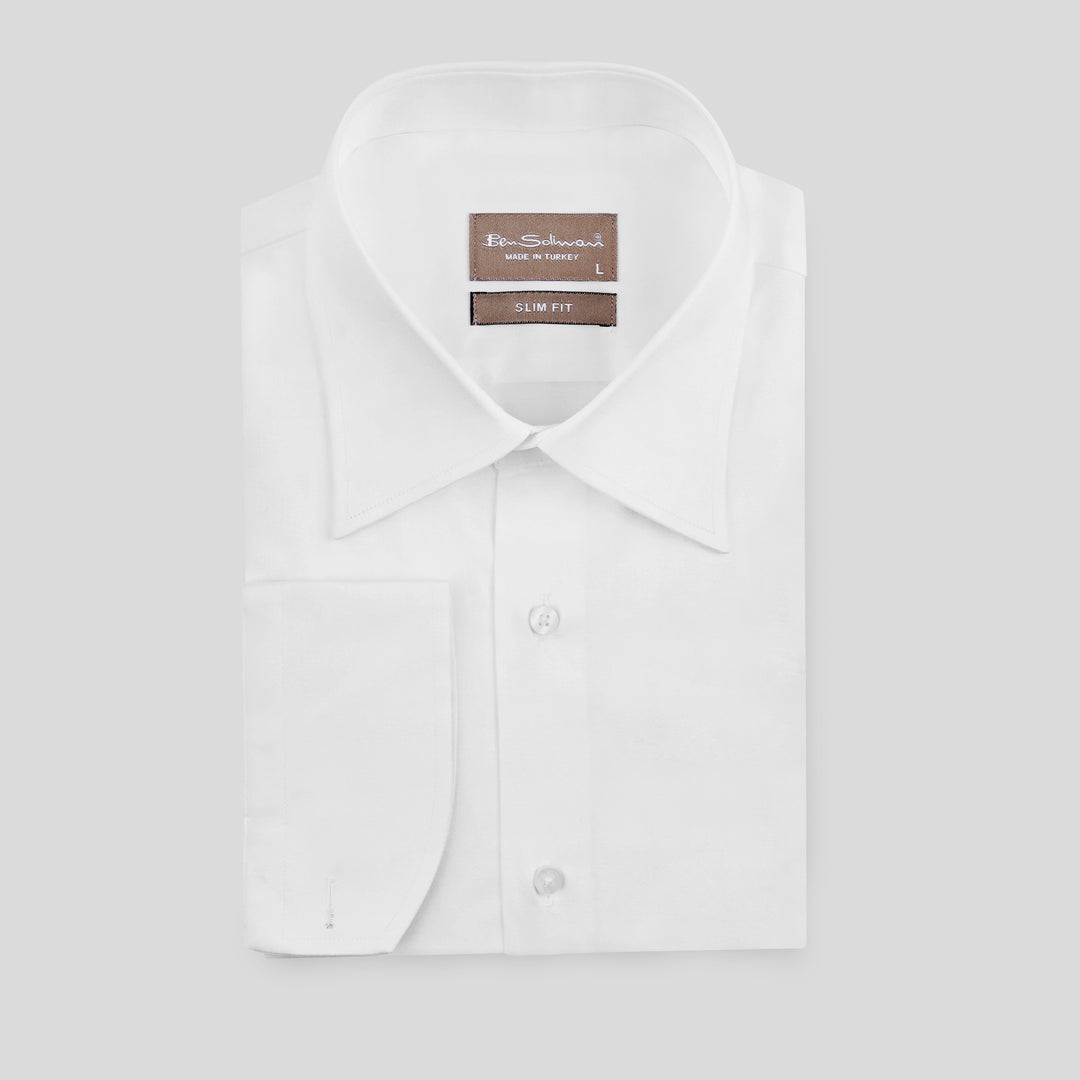 Slim Fit White Cotton Shirt-Turkish Made