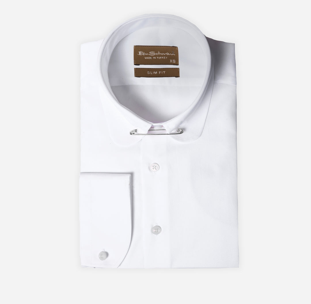 Slim Fit White Cotton Shirt - Pin Colar-Turkish Made