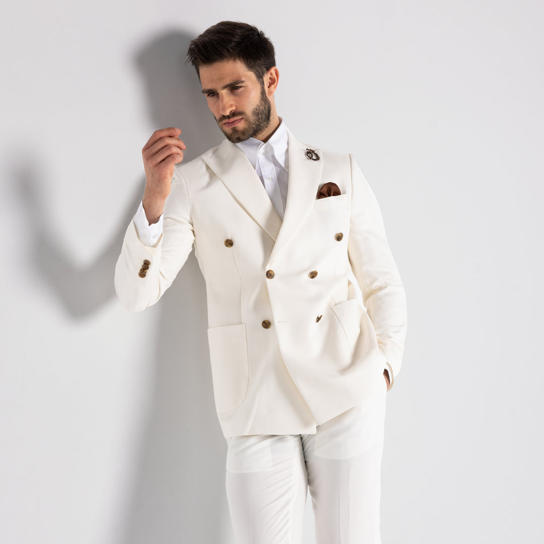 Slim Fit White Double Breast Smart Suit-Turkish Made