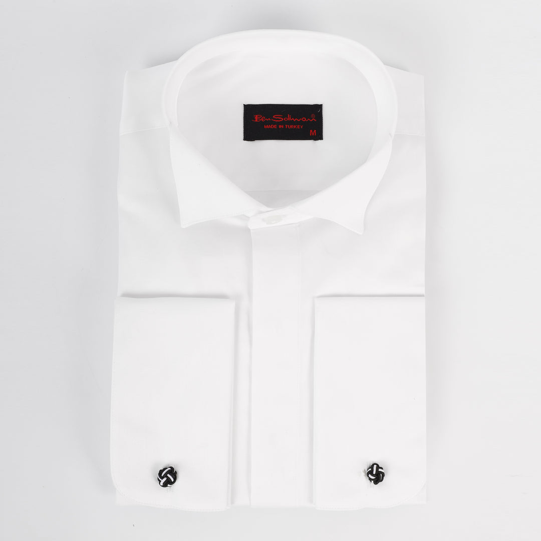 Slim Fit White Hidden Tuxedo Shirt-Tall Sleeves-Turkish Made