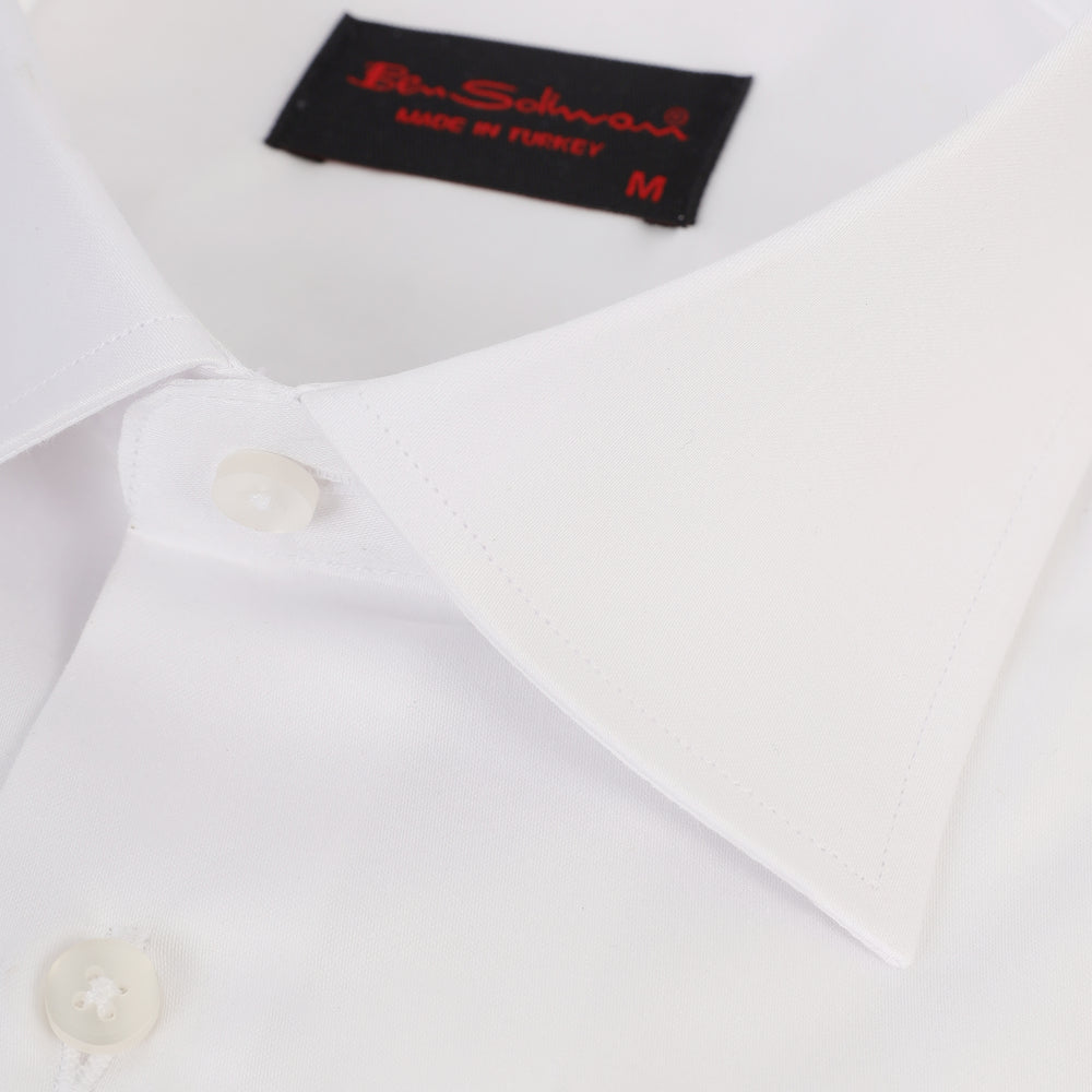 Slim Fit White Hidden Tuxedo Shirt-Tall Sleeves-Turkish Made