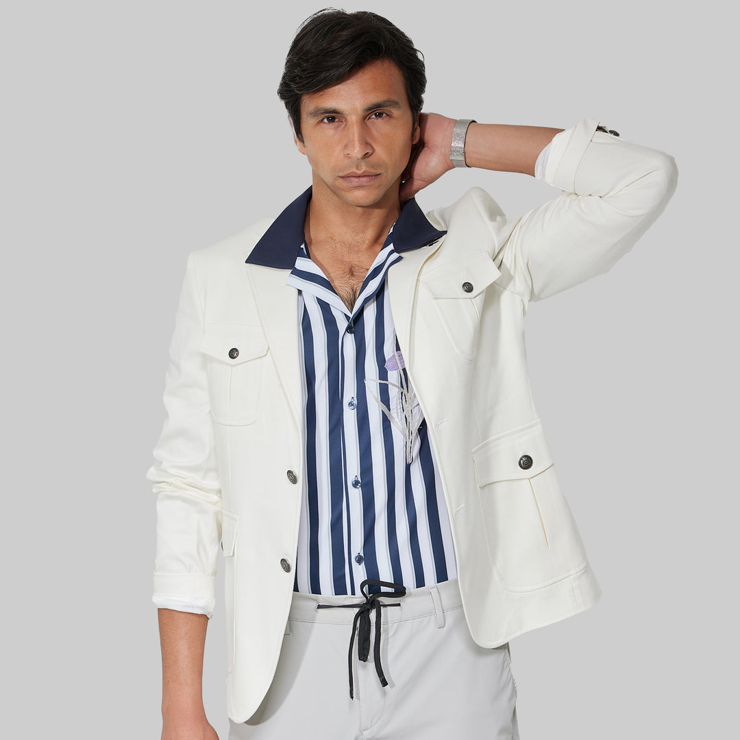 Slim Fit White Jacket-Turkish Made