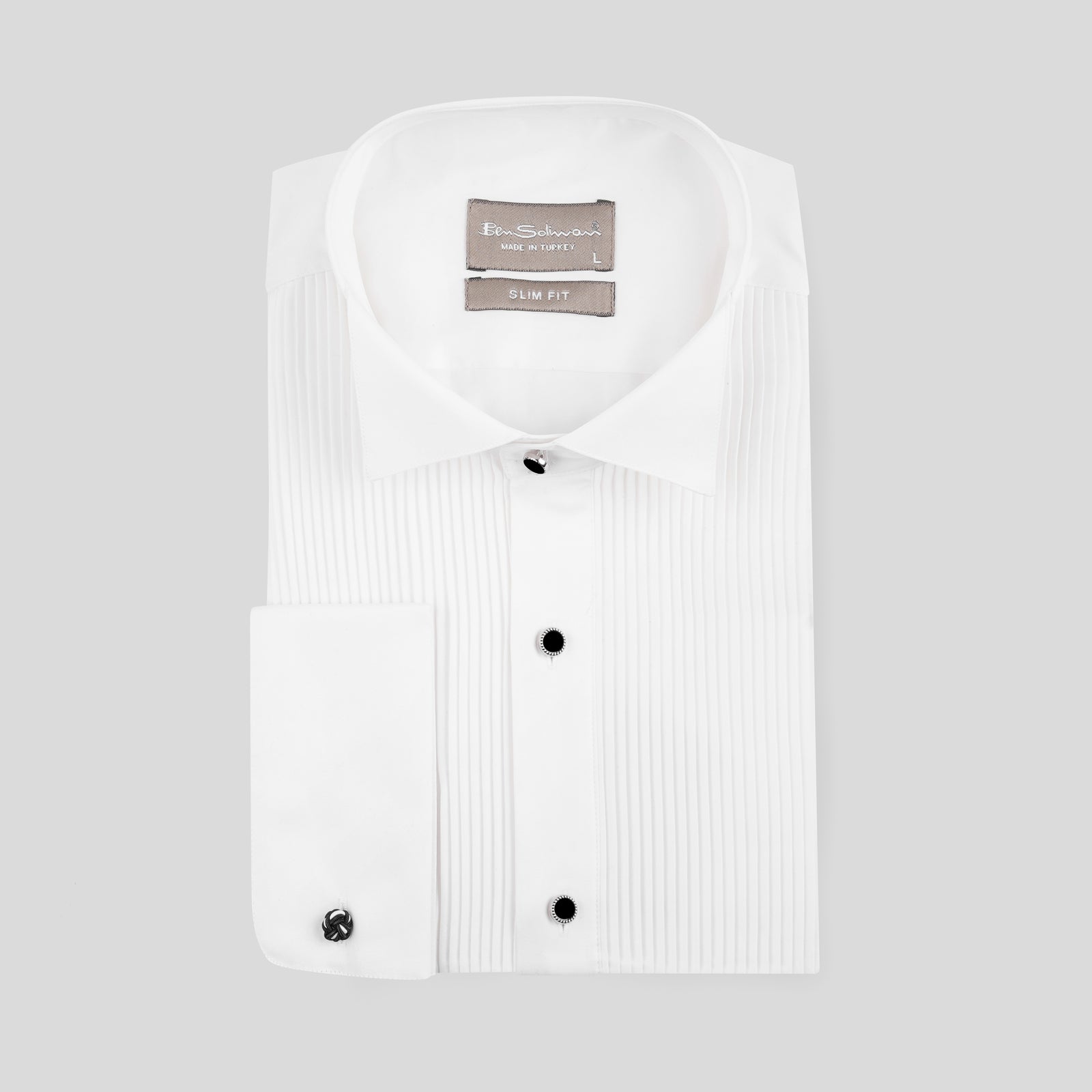 Slim Fit White Pleated Tuxedo Shirt-Turkish Made