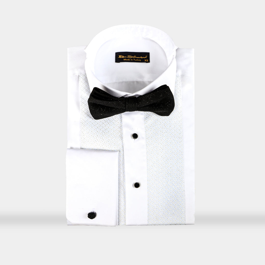 Slim Fit White Tuxedo Shirt-Turkish Made