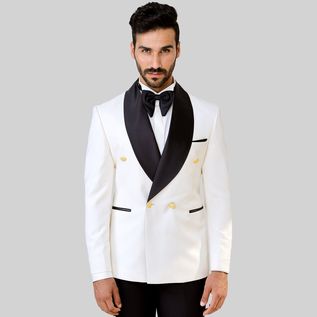 Slim Fit White Tuxedo Suit-Turkish Made