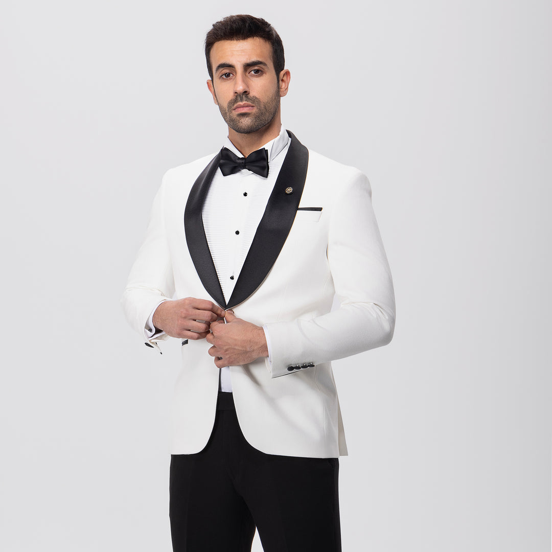 Slim Fit White Tuxedo Suit-Turkish Made