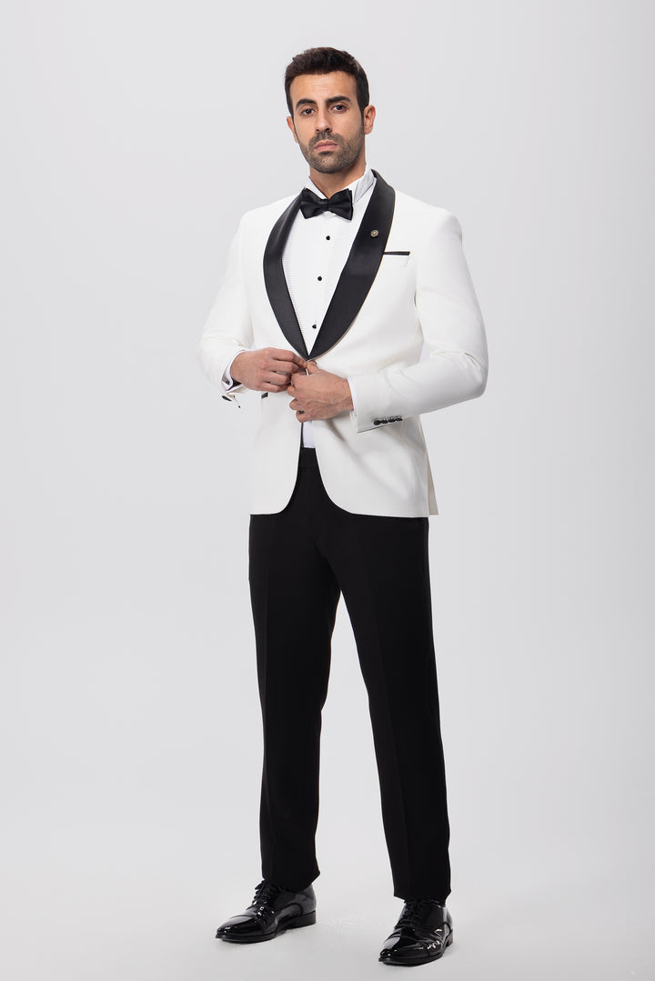 Slim Fit White Tuxedo Suit-Turkish Made