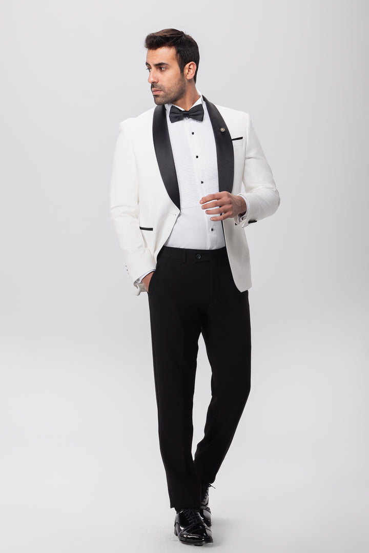 Slim Fit White Tuxedo Suit-Turkish Made