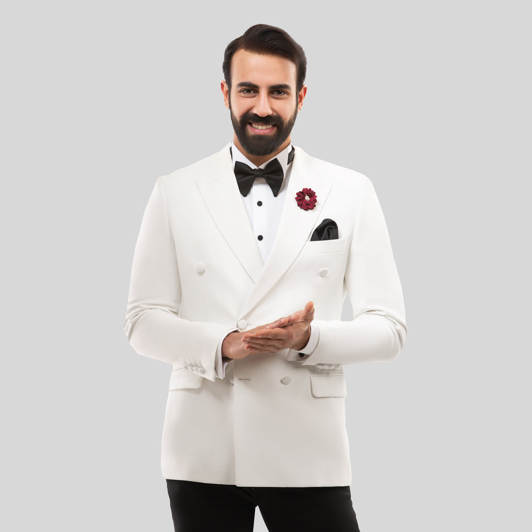 Slim Fit White Tuxedo Suit - Double Breast-Turkish Made