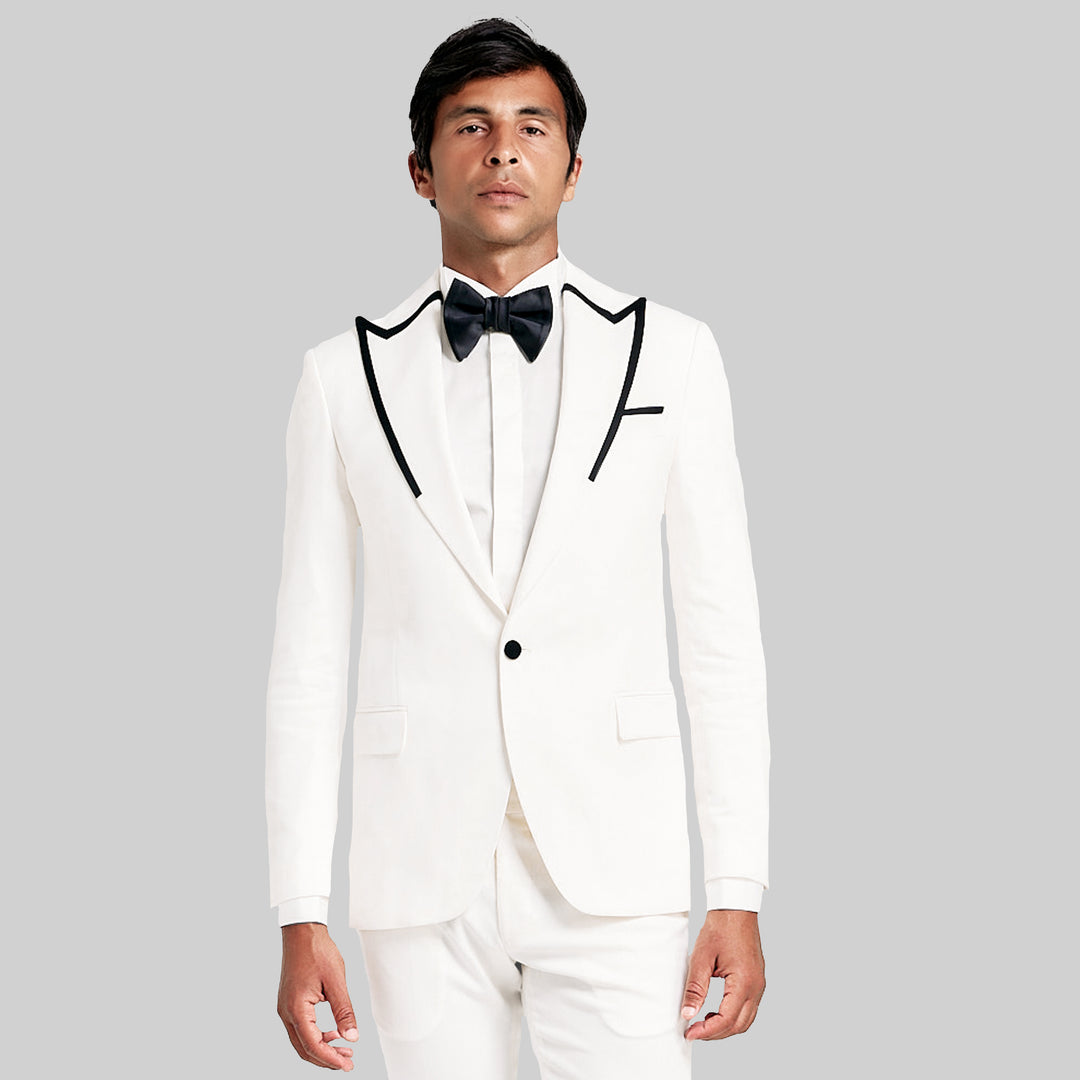 Slim Fit White Tuxedo Suit - Notch Lapel-Turkish Made