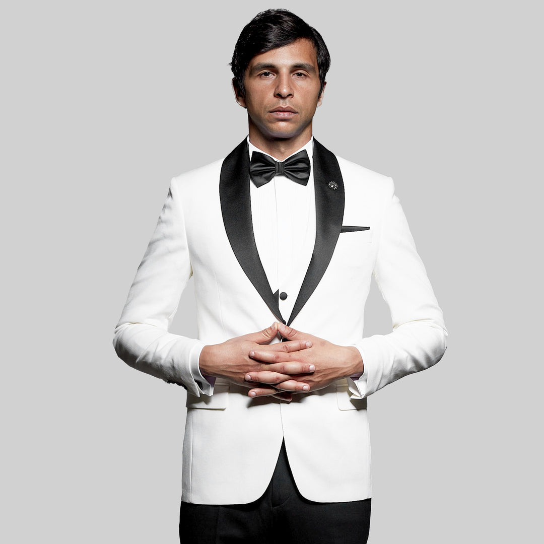 Slim Fit White Tuxedo Suit - Shawl Lapel-Turkish Made