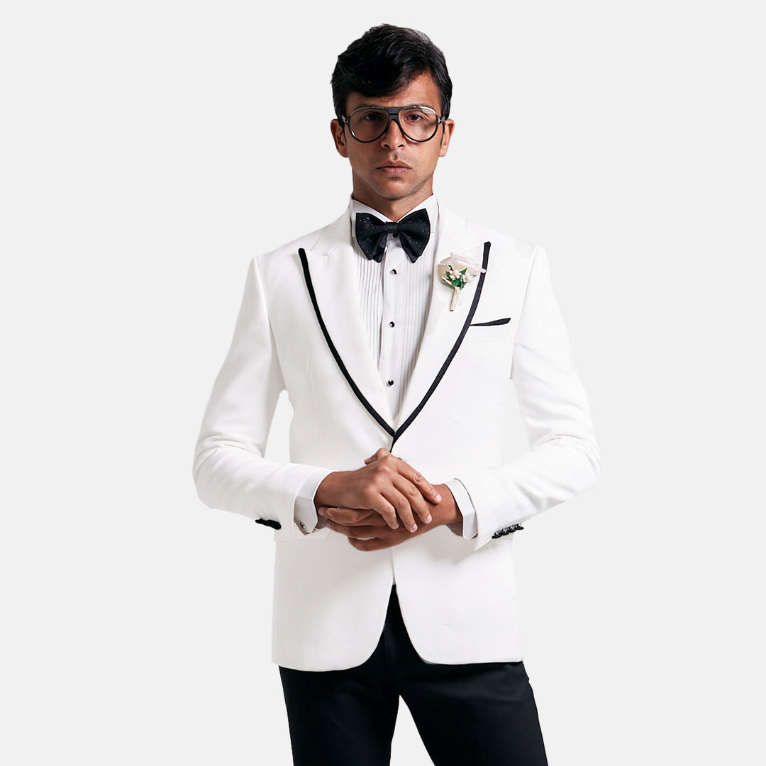 Slim Fit White Wedding Jacket-Turkish Made