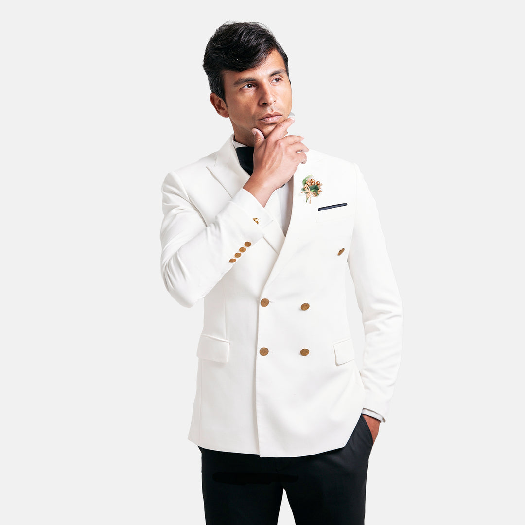 Slim Fit White Wedding Jacket - Double Breast-Turkish Made