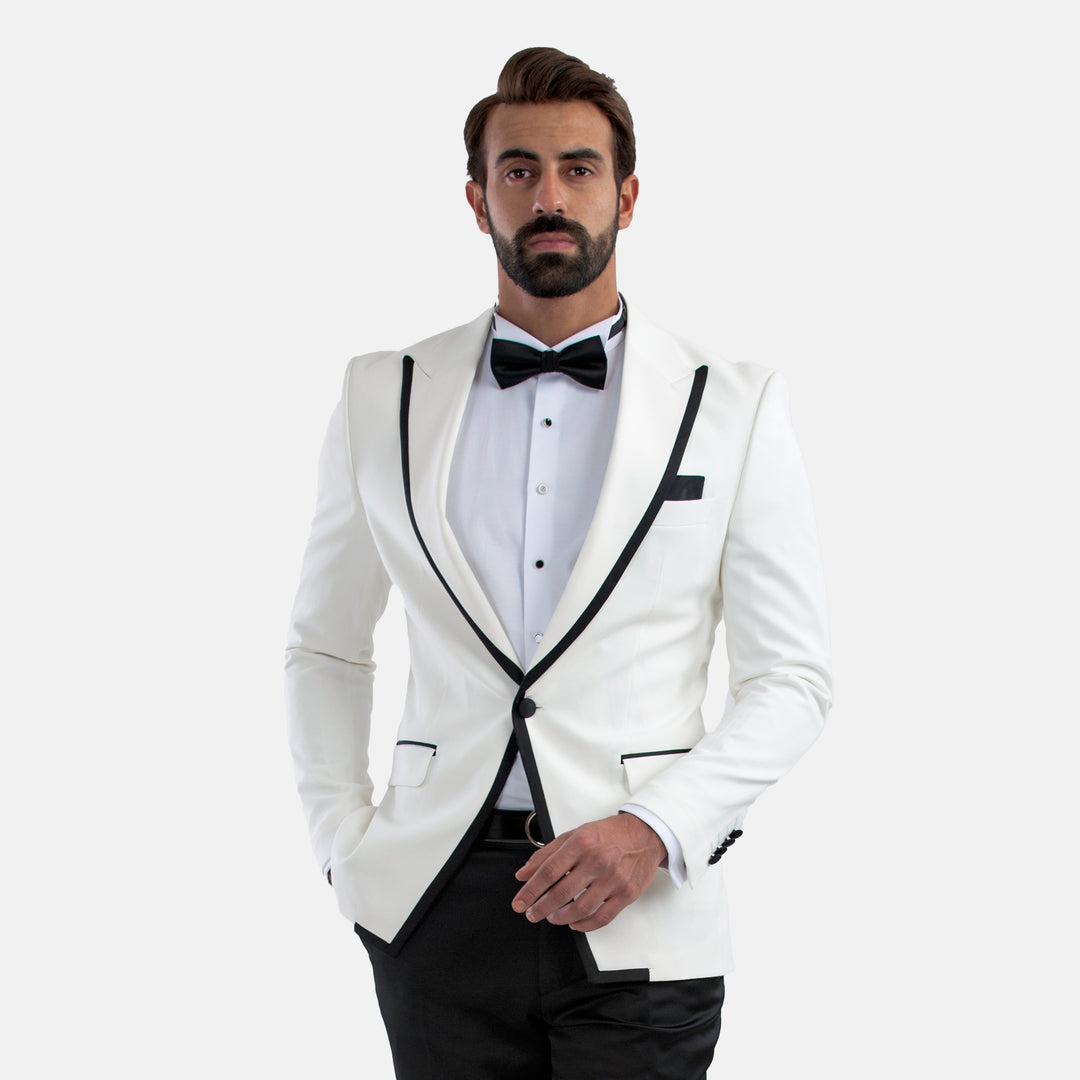 Slim Fit White Wedding Jacket - Notch Lapel-Turkish Made