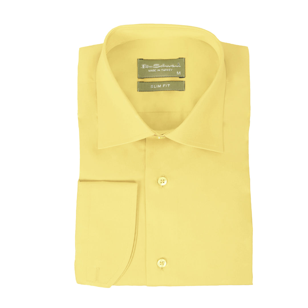 Slim Fit Yellow Formal Cotton Shirt-Turkish Made