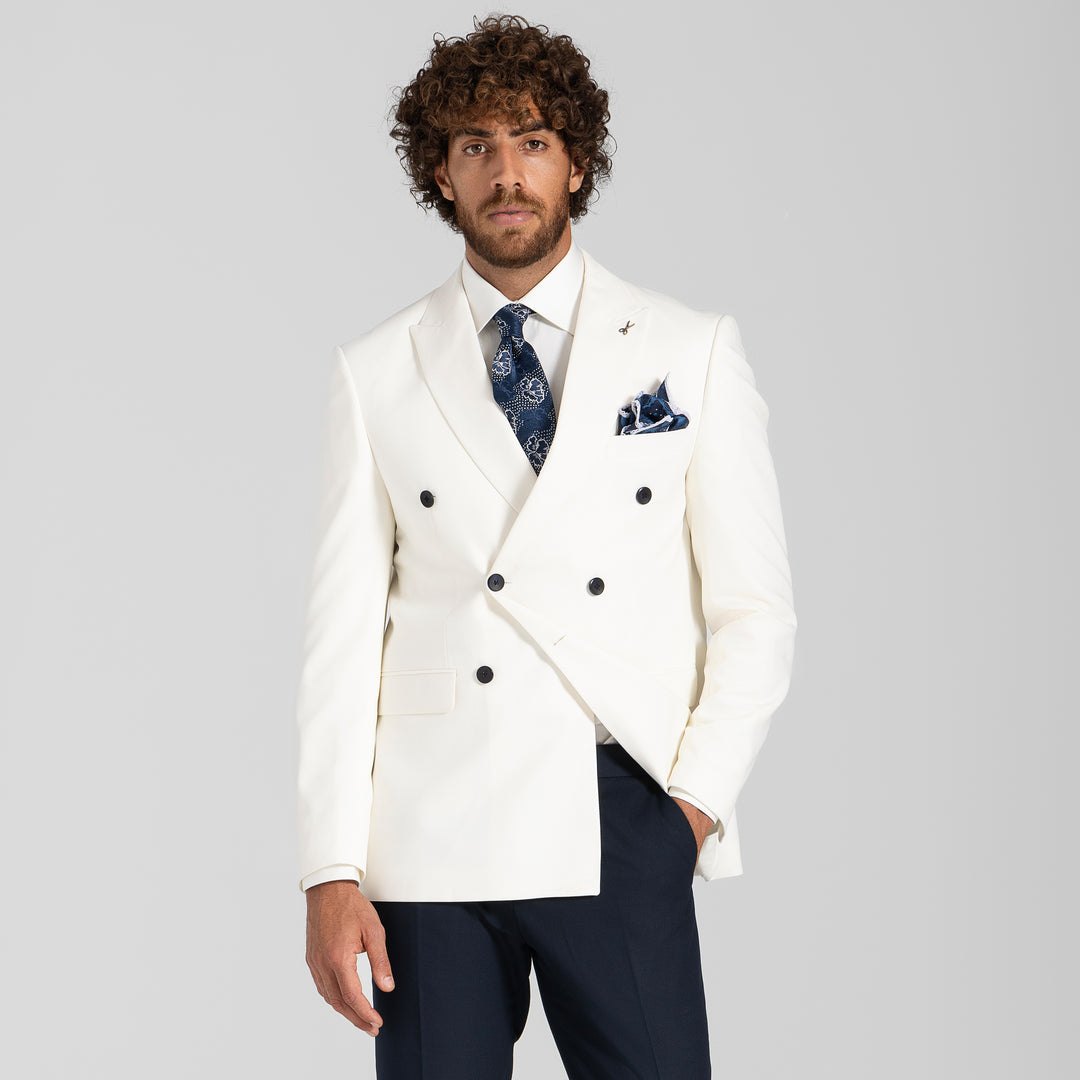 Slim Fit off white Double Breasted Smart Suit-Turkish Made
