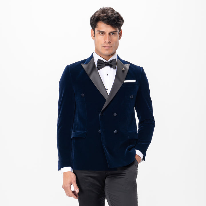 Slim fit Navy Double Breast velvet tuxedo suit