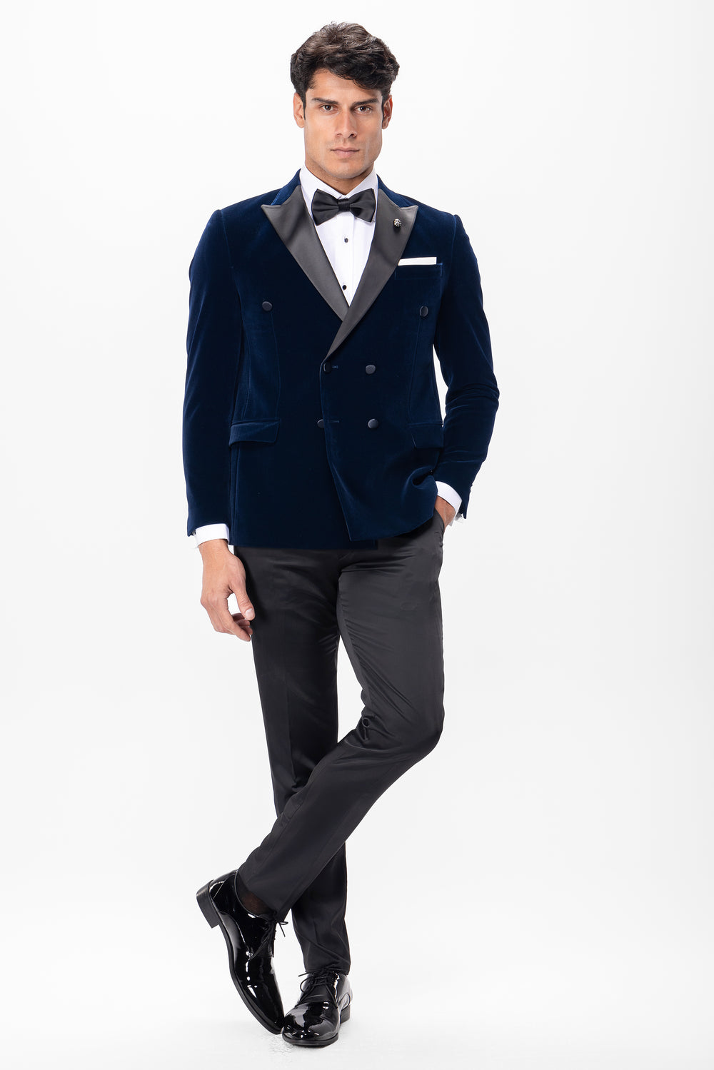 Slim fit Navy Double Breast velvet tuxedo suit
