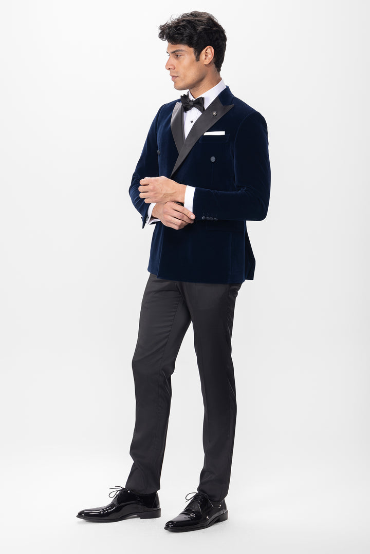 Slim fit Navy Double Breast velvet tuxedo suit