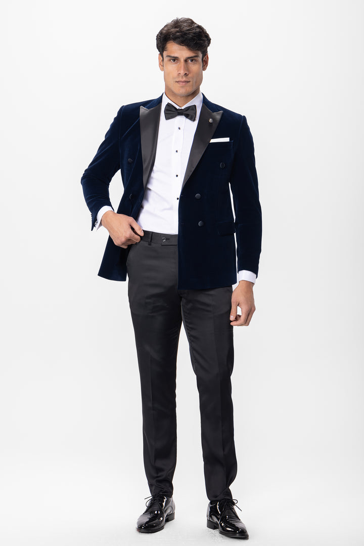 Slim fit Navy Double Breast velvet tuxedo suit

