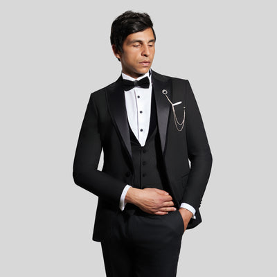 Slim fit black tuxedo suit -Satin lapel 