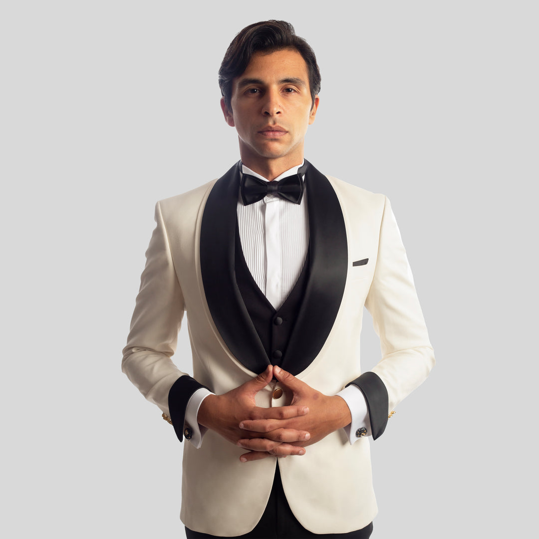 Slim Fit White Tuxedo Suit -Satin Lapel