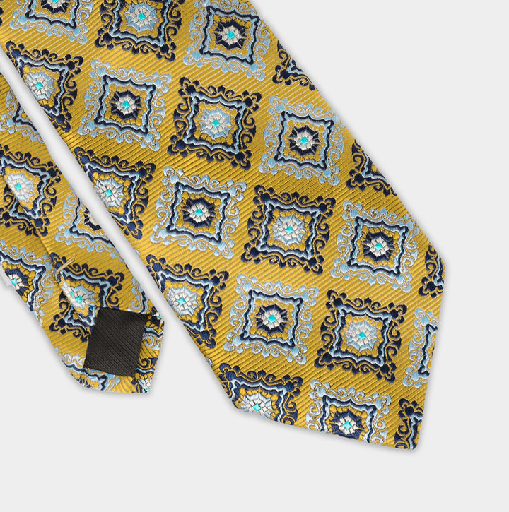 Yellow Tie - Square Pattern-Turkish Made