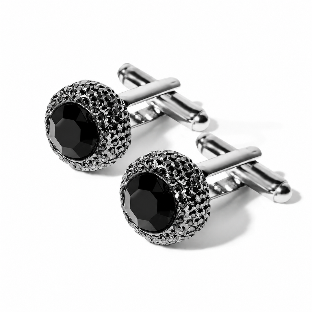 Silver cufflink with Black Stone  - Turkish Made